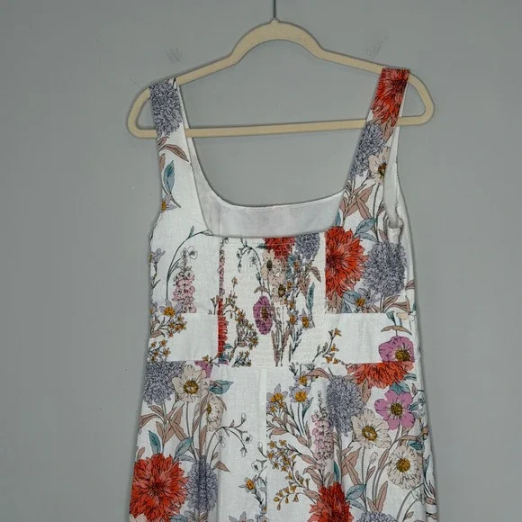 Ann Taylor Floral Linen Blend Smocked Midi Dress White Orange Pink 6 NEW $179 - Picture 10 of 16